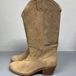 Acme Suede Cowboy Western Boots Womens Size 6 M Pattern Golden Brown Tan USA